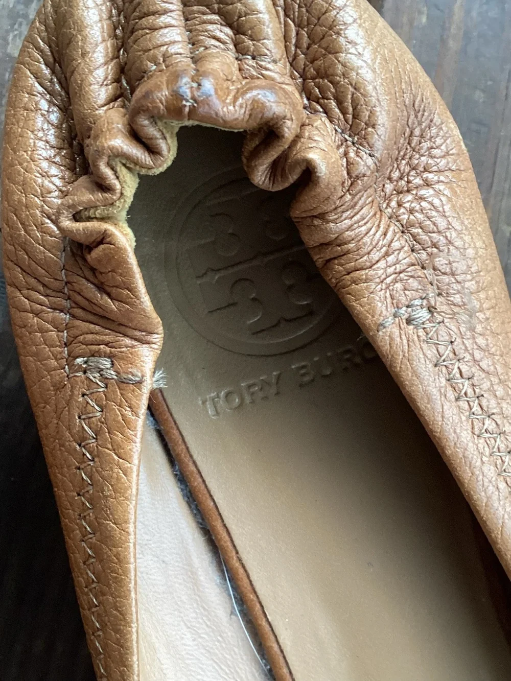 Tory Burch Leather Flats Carmel Brown Shoes Sz 7.5
